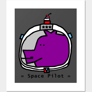 Astronaut Space Pilot Sci Fi Purple Pig Portrait Posters and Art